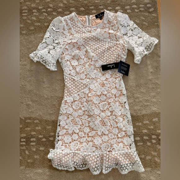 Lulus.com My Dearest White Lace Short Sleeve Mini Dress Size XS - Picture 2 of 2